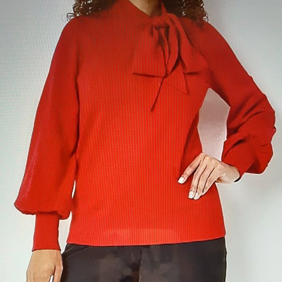 Liz Claiborne Red Pullover sweater w/bow - Picture 1 of 3